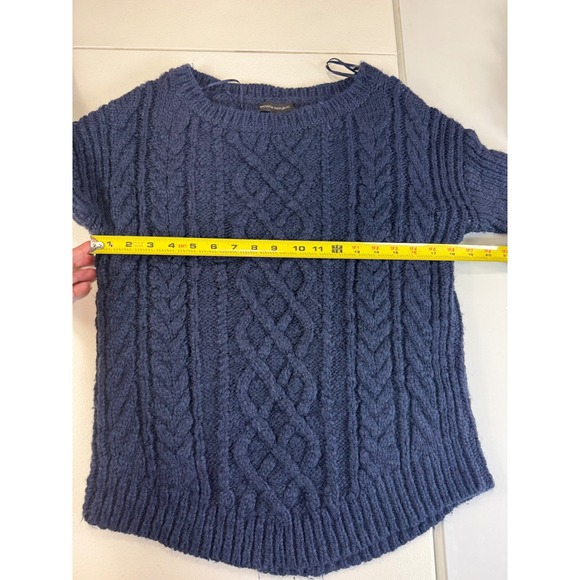 Banana Republic Blue Cable Knit Cropped Sweater Classic Crew Neck PulloverM wool - Picture 3 of 6